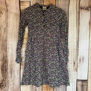 Family Affairs Dress First Snow Babydoll Small Black Floral Fruit Long Sleeve